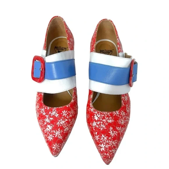 John Fluevog Red Floral Felicity Vintage Inspired Mary Janes Sz 9.5 (No BOX) - Picture 2 of 13